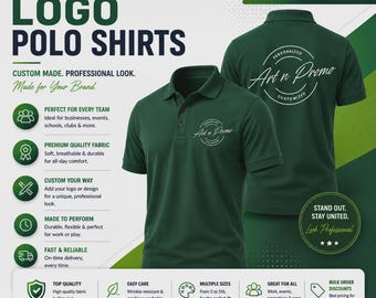 Polos personnalisés avec logo vert forêt, polos Workwear DTF premium pour image de marque et événements professionnels