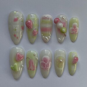 Strawberry Matcha Dango Aesthetic Press on Nails - Etsy