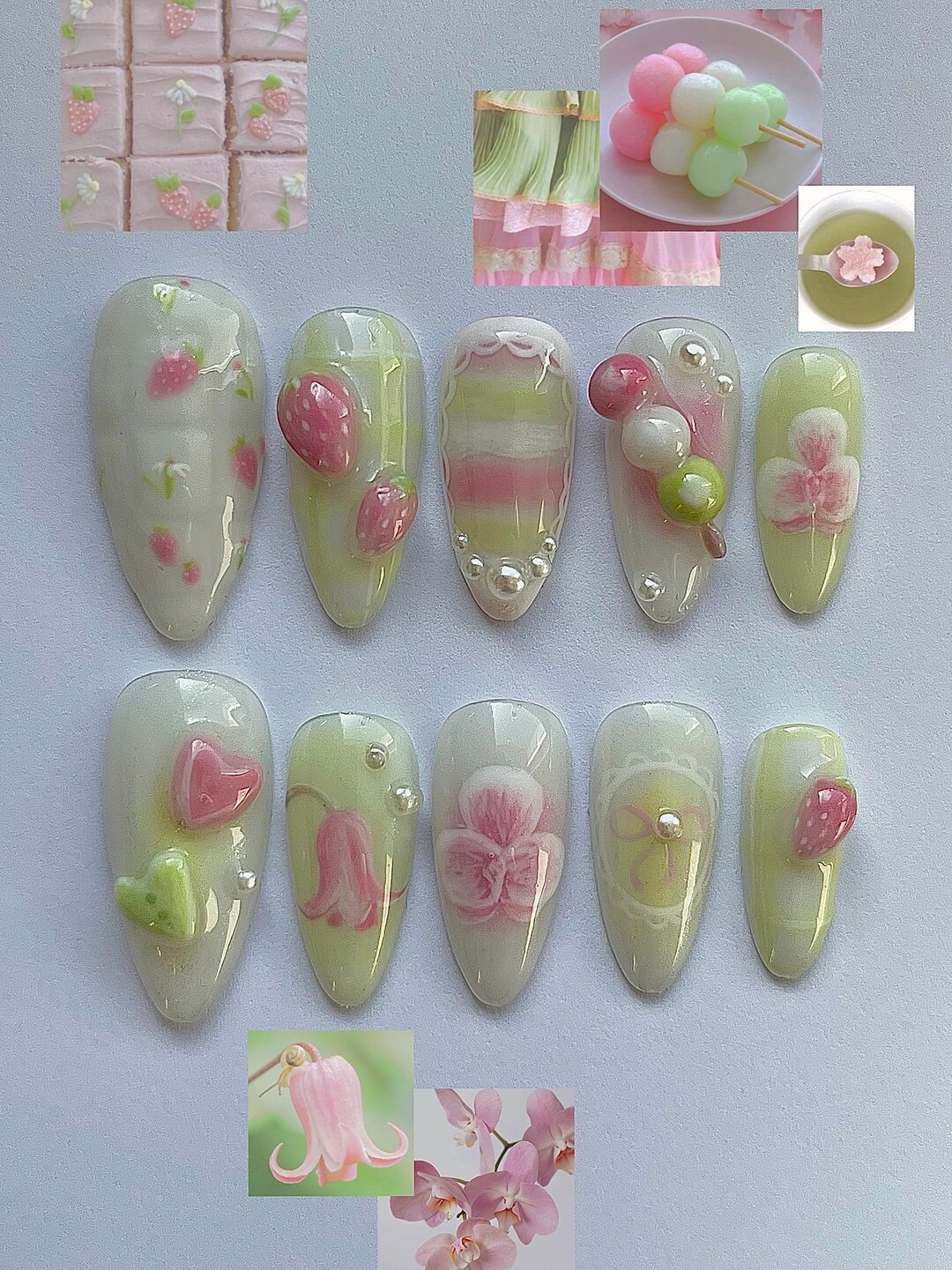 Strawberry Matcha Dango Aesthetic Press on Nails - Etsy