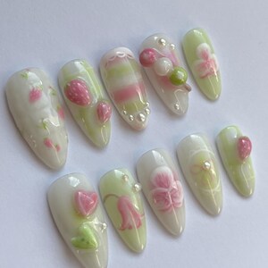Strawberry Matcha Dango Aesthetic Press on Nails - Etsy