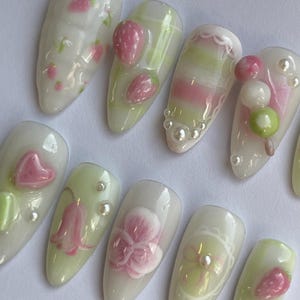 Strawberry Matcha Dango Aesthetic Press on Nails - Etsy