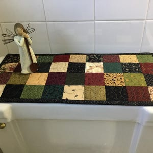 Quilted Tablerunner/ Toilet Tank Topper/ Primitive/ Country Decor/ Candle Mat/ Small Runner