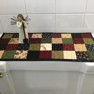 Quilted Tablerunner/ Toilet Tank Topper/ Primitive/ Country Decor/ Candle Mat/ Small Runner