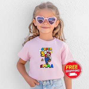 Mario 5th Birthday Shirt, Custom Name Tee, Super Mario Kids Party T-Shirt, Personalized Toddler Birthday Outfit, Birthday Gift, Toddler Top