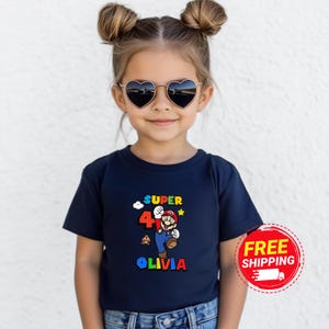 Personalized Mario Shirt, 4th Birthday Kids Tee, Super Mario Party Outfit, Custom Name T-Shirt, Boys Birthday Gift, Toddler Top Gift