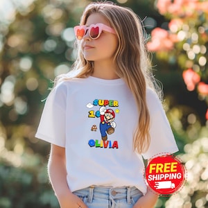 Super Mario 10th Birthday Shirt, Custom Name Kids Tee, For 10 Year Old, Personalized Birthday Outfit, Video Game Party Shirt, Gamer Gift