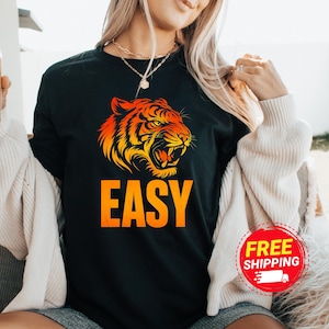 Easy Tiger Shirt, Retro Tiger Graphic Tee, Vintage Distressed Oversized Top, Indie Boho Grunge Style Shirt, Trendy Graphic Tee