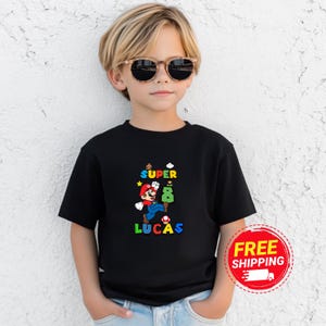 Personalized Mario Shirt for 8 Year Old, 8th Birthday Kids Tee, Custom Name Party Outfit, Super Mario Gift, Birthday Shirt, Video Game Shirt