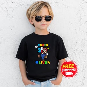 Super Mario Birthday Shirt, Custom Name Kids Tee, 3rd Birthday Outfit, Personalized Toddler T-Shirt, Video Game Party, Birthday Gift