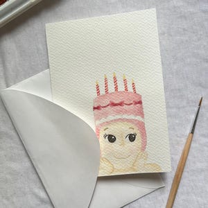 Sonny angel birthday card, hand painted watercolor birthday card, sonny angel painting, sonny angel birthday, greetings, handmade, original