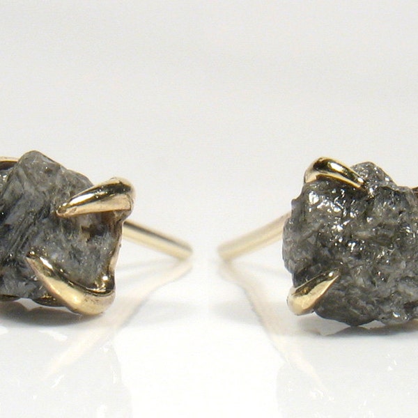 Raw Rough uncut diamond on gold stud