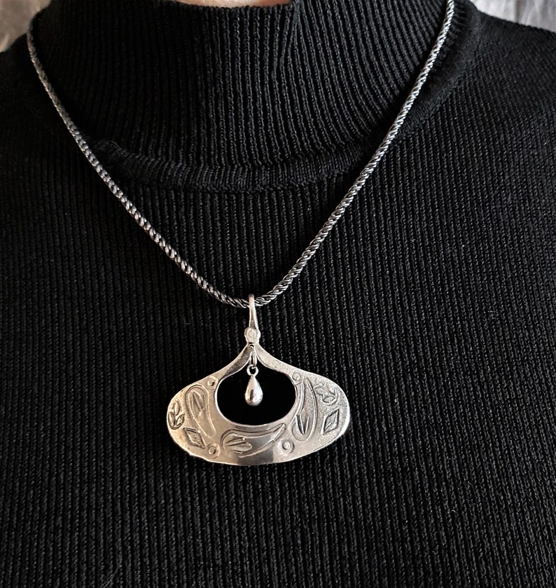 bright finish on sterling braid chain,mother day gift Solid sterling silver Spanish Hand Held Fan large pendant partly oxidized birthday
