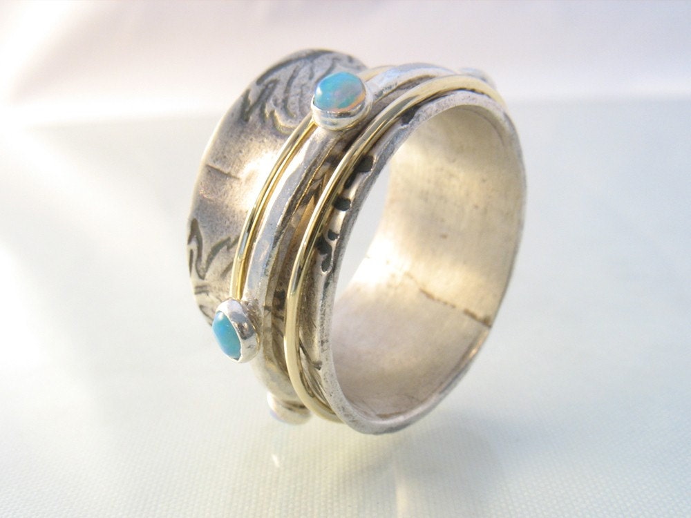 The Six Senses Floral Silver Band With Gold Spinners and Lab - Etsy
