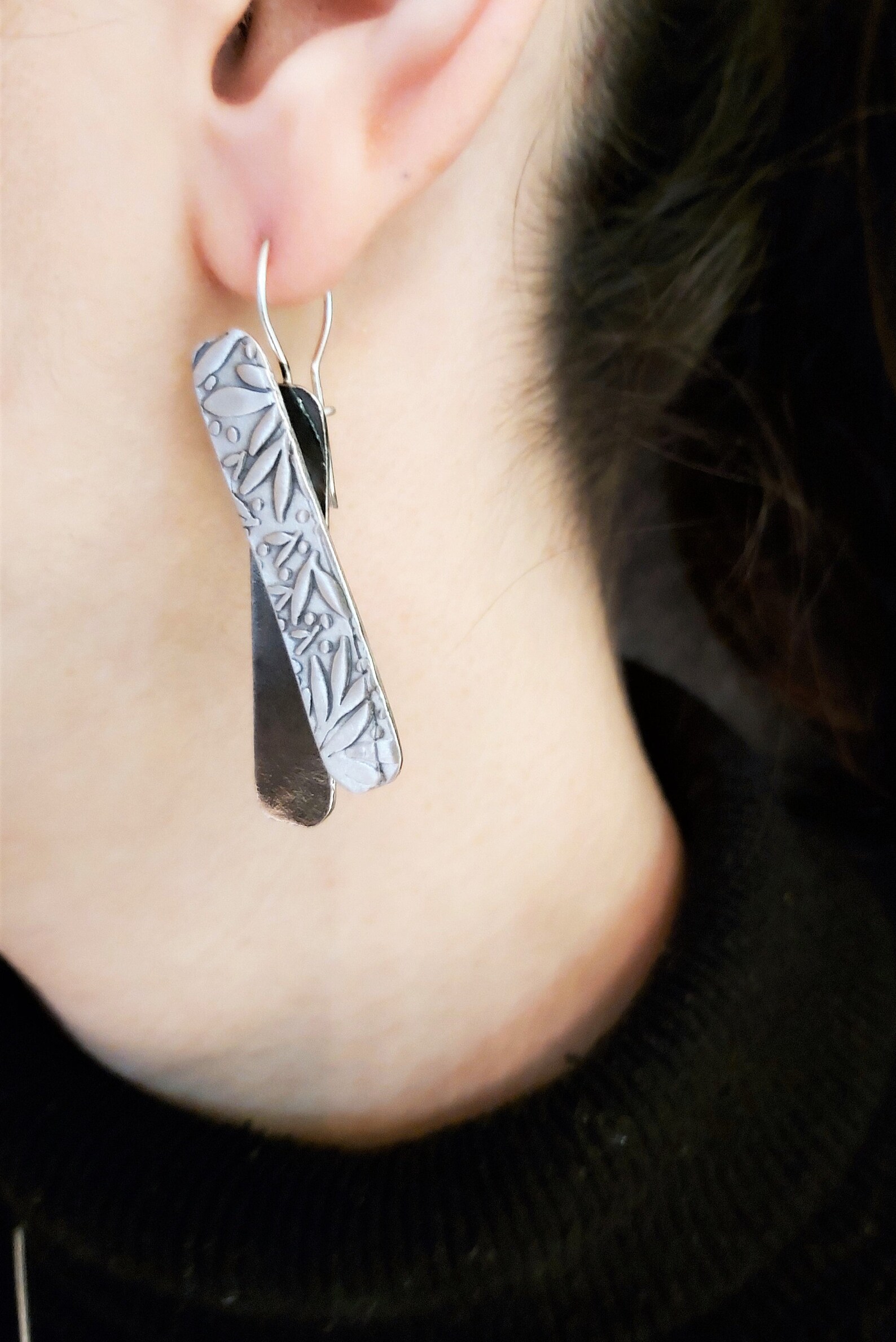 Langer rechteckiger 3D Sterling Silber weißer | Etsy