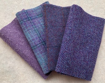 Blue and Purple Felted Wool Fabric Applique/' and Crafts Larkspur 4 pieces Perfect for Rug Hooking