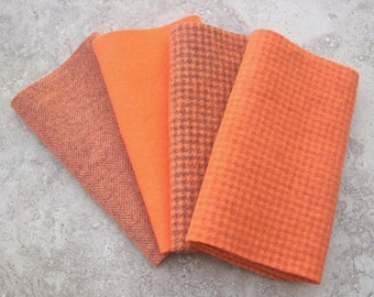 手染めフェルトウール、FUZZY NAVEL、鮮やかなフルーティーオレンジの6.5インチ×16インチの4ピース