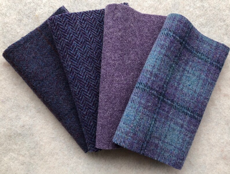 Blue and Purple Felted Wool Fabric Applique/' and Crafts Larkspur 4 pieces Perfect for Rug Hooking