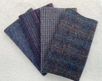 Felted Wool Fabric, HARBOR, Muted Blue Textures, 4 pieces Perfect for Rug Hooking, Applique' and Crafts