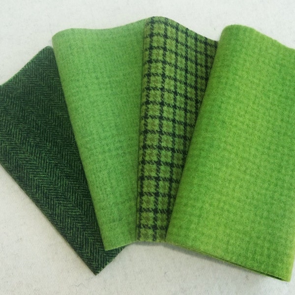 Hand Dyed Felted Wool, LEAF, Four 6.5" x 16" pieces in Fresh Spring Green, Perfect for Rug Hooking, Applique and Crafts