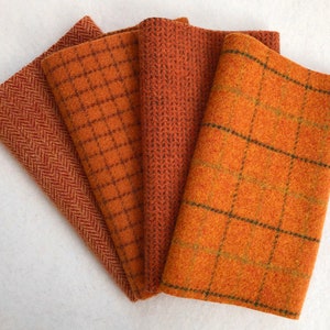 Felted Wool Fabric, PUMPKIN, 4 pieces Perfect for Rug Hooking, Applique' and Crafts