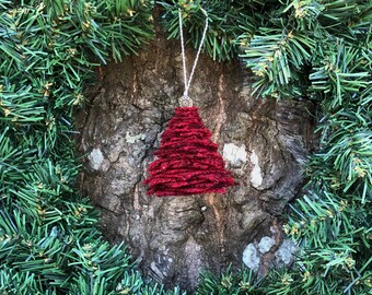 Handmade Wool Holly Red Pine Tree Christmas Ornament