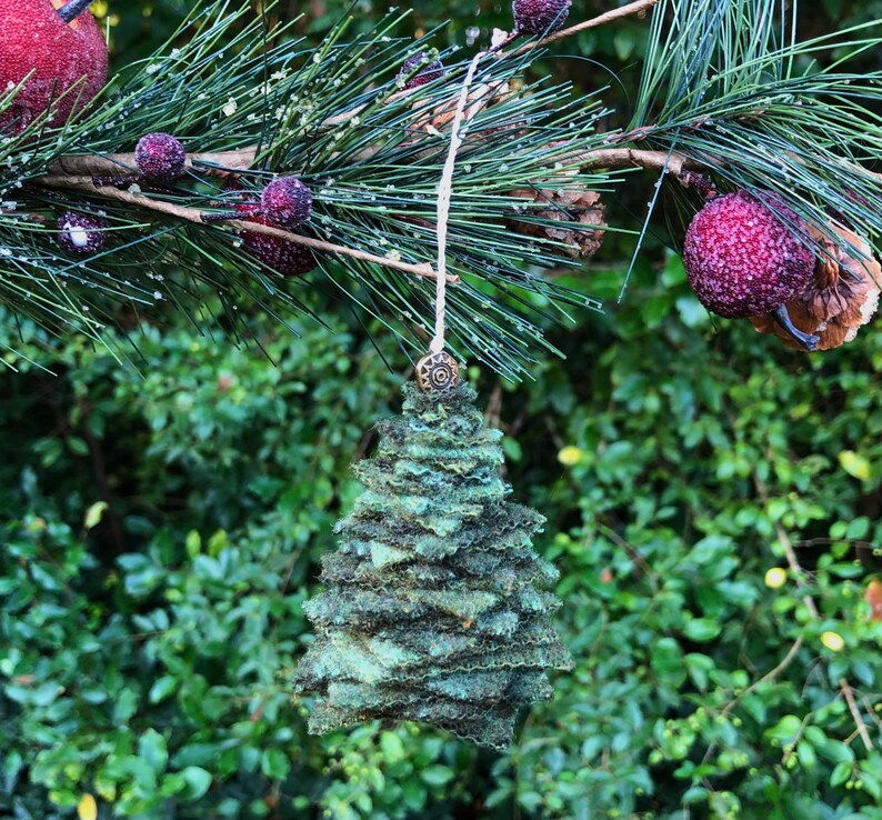 Handmade Wool Green Cedar Pine Tree Christmas Ornament image 3