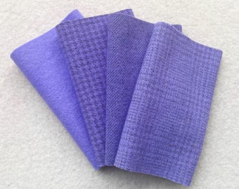 手染めフェルトウール、藤、ソフトブルーバイオレットの6.5インチ×16インチの4ピース