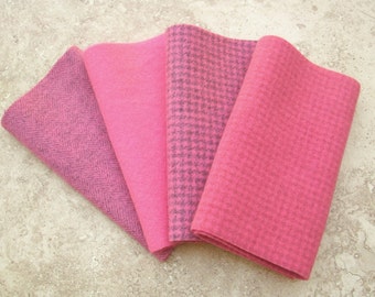 Hand Dyed Felted Wool,  WATERMELON, Four 6.5" x 16" pieces in Coral Pink