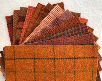 オレンジアップリケパック、フェルトウール生地、ウール12枚、5インチ×7インチ