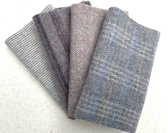 Felted Wool Fabric LONDON FOG, Medium Gray Textures, Four 6.5" x 16" pieces for Rug Hooking, Applique and Crafts