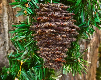 Handmade  Wool Pinecone Christmas Ornament,  Light Brown