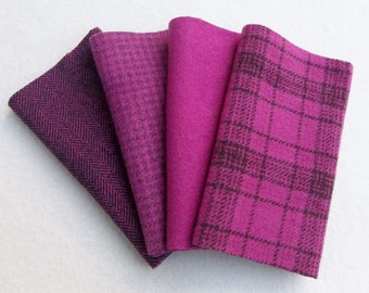 Hand Dyed Felted Wool, CYCLAMEN, Four 6.5" x 16" pieces in Raspberry Pink