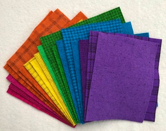 Hand Dyed Wool Felt, BRIGHT Applique Pack, 18 pieces of Hand Dyed Wool