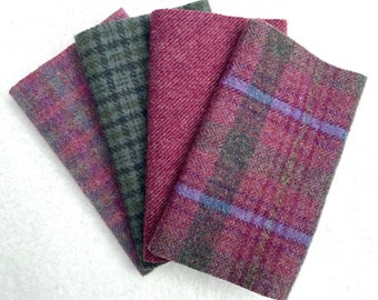 Felted Wool Fabric, LENTON ROSE, Soft Wine and Green, 4 pieces Perfect for Rug Hooking, Applique' and Crafts