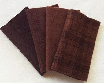 手染めフェルトウール、チョコレート、ディープココアブラウンの6.5インチ×16インチの4ピース