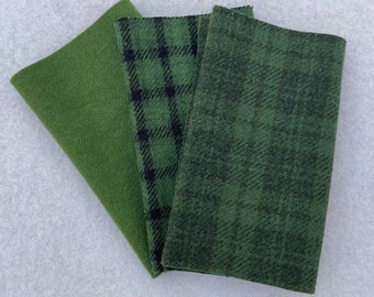 Hand Dyed Felted Wool, Cypress Green, Three 6.5" x 16" pieces, Destash