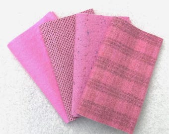 手染めフェルトウール、バレエ柄、パステルピンクの6.5インチ×16インチのピース4枚セット。ラグフッキング、アップリケ、クラフトに最適。