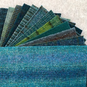 Teal Applique Pack, Felted Wool Fabric, 12 pieces of Wool in Teal and Sea Green, 5 x 7 image 2