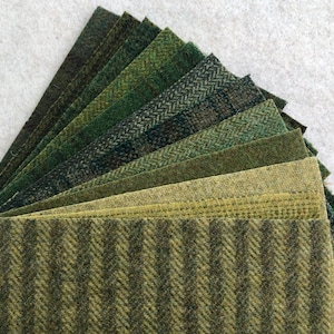 Herbal Green Applique Pack, Felted Wool Fabric, 12 pieces of Wool, 5 x 7 image 2