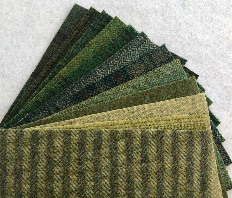 Herbal Green Applique Pack, Felted Wool Fabric, 12 pieces of Wool, 5 x 7 image 2