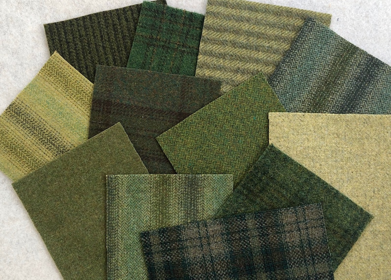 Herbal Green Applique Pack, Felted Wool Fabric, 12 pieces of Wool, 5 x 7 image 3