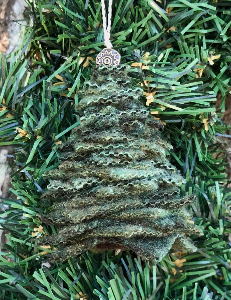 Handmade Wool Green Cedar Pine Tree Christmas Ornament image 2