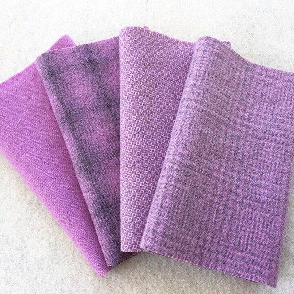 Hand Dyed Felted Wool, Light ORCHID, Four 6.5" x 16" pieces in Soft Lavender Purple, Perfect for Rug Hooking, Applique' and Crafting