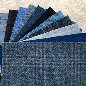 Blue Applique Pack, Felted Wool Fabric, 12 pieces of Wool each 5" x 7"