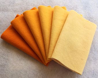 Hand Dyed Felted Wool Gradation, DAYLILY, Value Gradient in Golden Yellow, 6 pcs. 6.5" x 16" Each