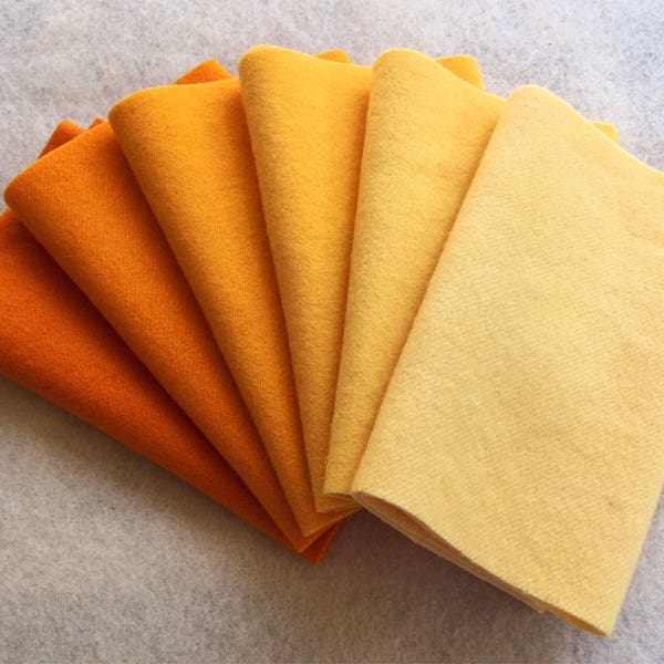 Hand Dyed Felted Wool Gradation, DAYLILY, Value Gradient in Golden Yellow, 6 pcs. 6.5" x 16" Each