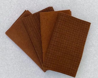 手染めフェルトウール、ピーカン、6.5インチ×16インチの温かみのあるゴールデンブラウン4枚