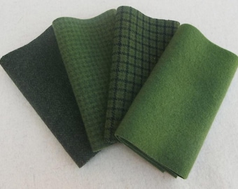 手染めフェルトウール生地：CYPRESS モッシーグリーン、4枚入り（各6.5インチ×16インチ）