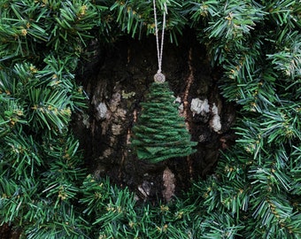 Handmade Wool Green Pine Tree Christmas Ornament, Scotch Pine