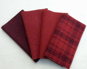 手染めフェルトウール、レンガ、6.5インチ×16インチの4ピース、濃い赤褐色